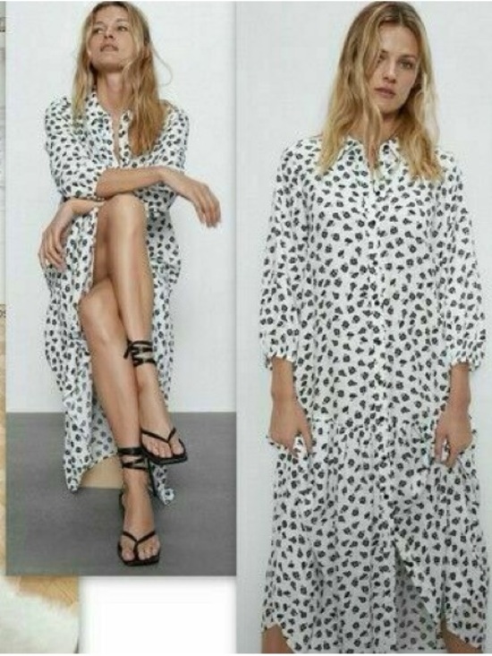 Zara Dresses & Skirts - Zara White & Black Floral Midi Shirt Dress | Cottagecore | Fall Transition | M